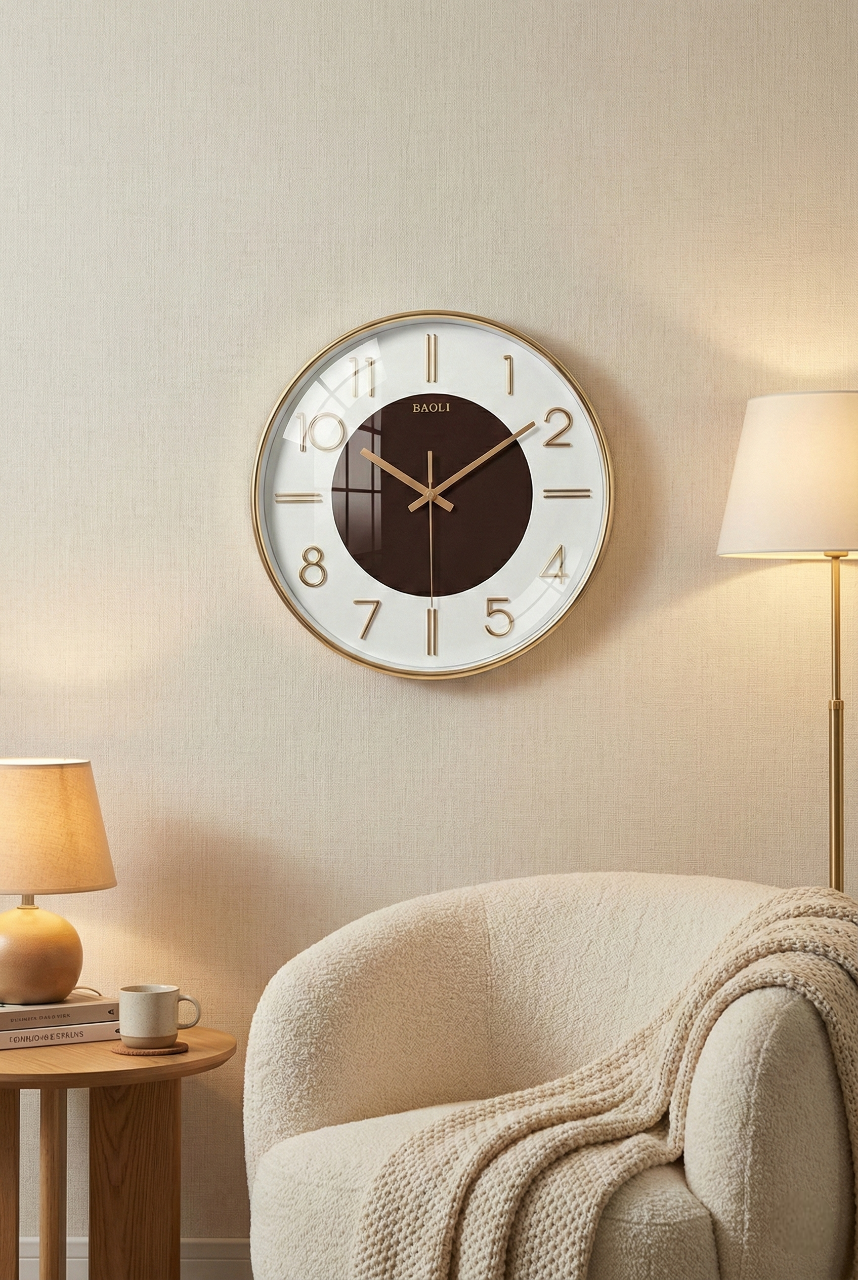 Premium Gold Metal Wall Clock with 3D Numbers | Silent Quartz | 15×15 Inch