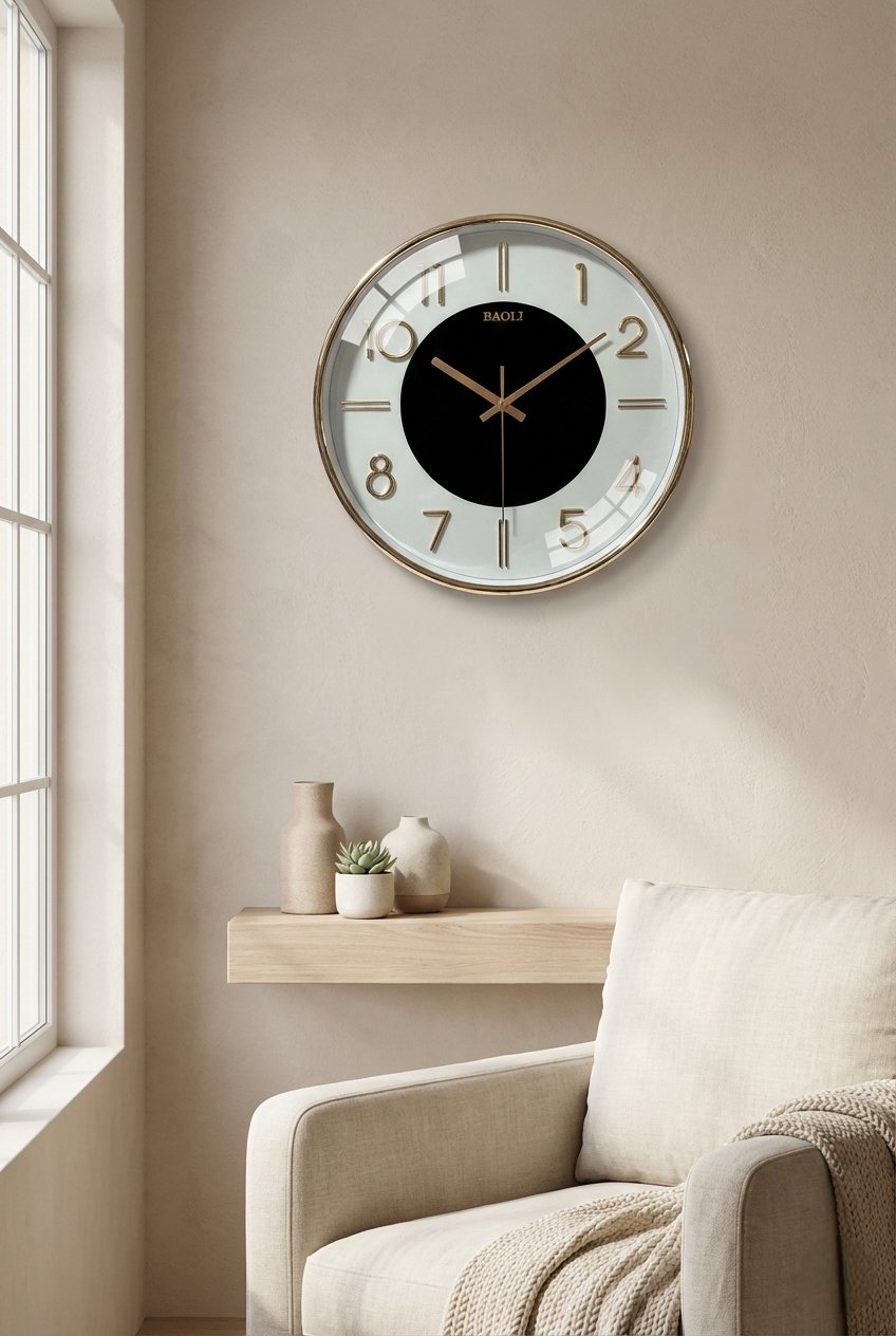 Premium Gold Metal Wall Clock with 3D Numbers | Silent Quartz | 15×15 Inch
