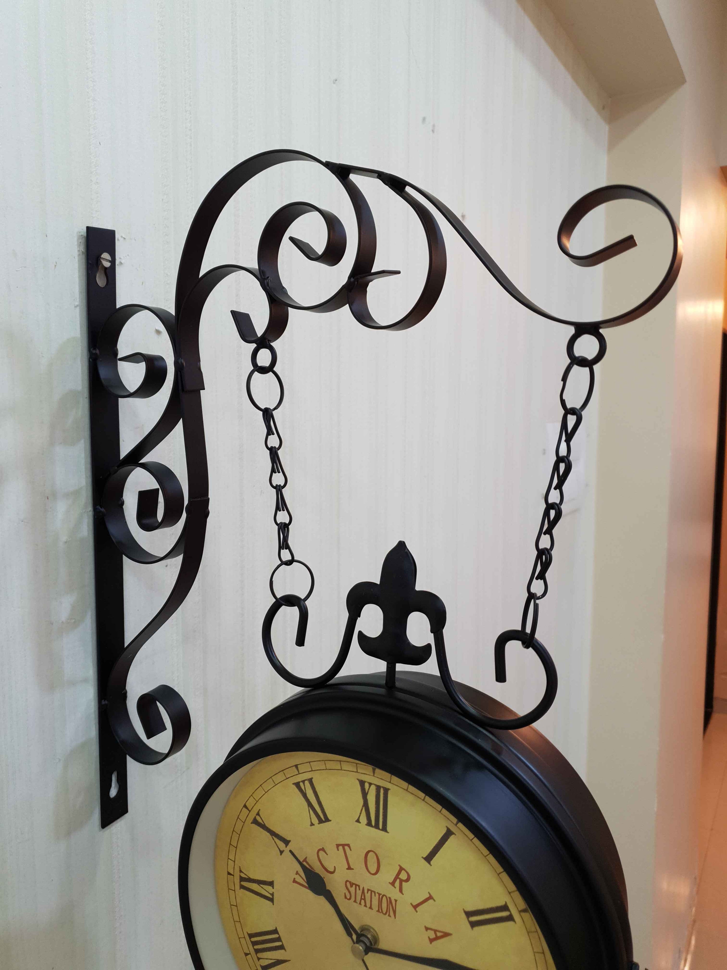 FunkyDecors Luxury Look Black Round Wall Hanging Double Sided 2 Faces Retro Victoria Station Wall Clock
