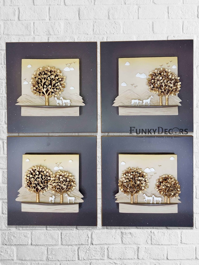 8 Horse Modern 3D Stone Carving Wall Art - Set Of 4