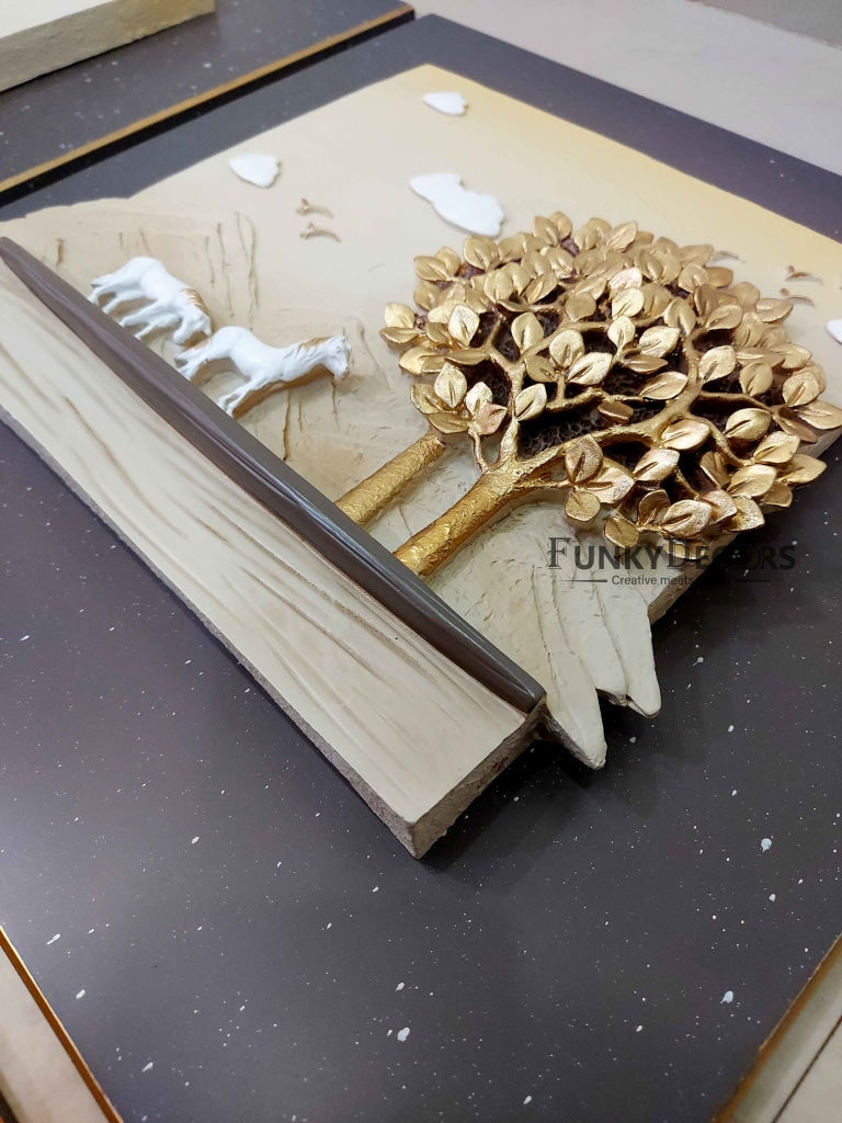 8 Horse Modern 3D Stone Carving Wall Art - Set Of 4