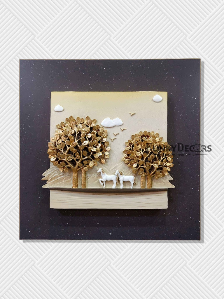 8 Horse Modern 3D Stone Carving Wall Art - Set Of 4