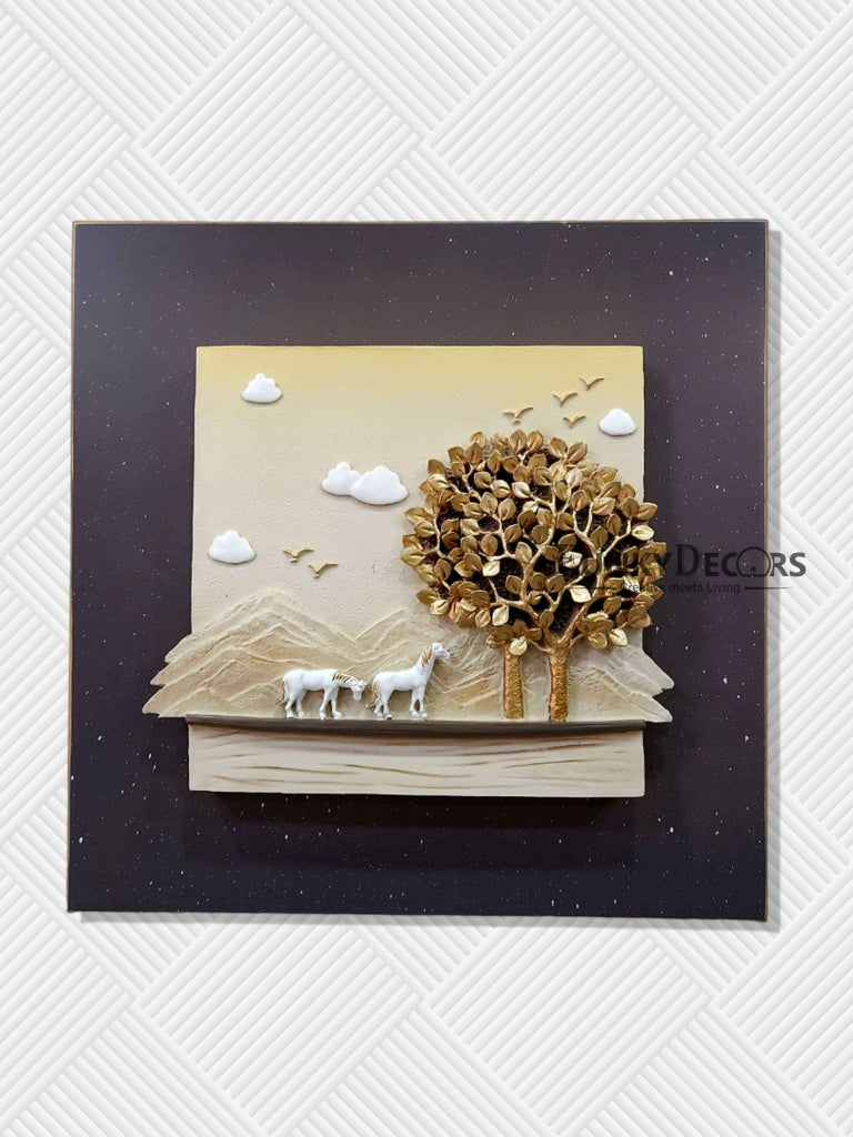 8 Horse Modern 3D Stone Carving Wall Art - Set Of 4