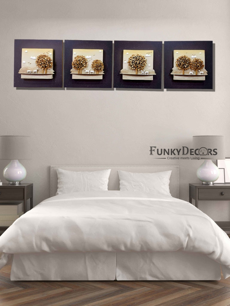 8 Horse Modern 3D Stone Carving Wall Art - Set Of 4