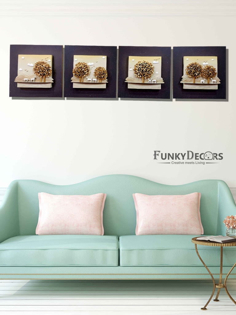 8 Horse Modern 3D Stone Carving Wall Art - Set Of 4