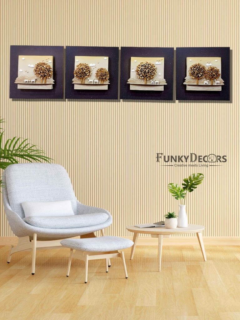 8 Horse Modern 3D Stone Carving Wall Art - Set Of 4