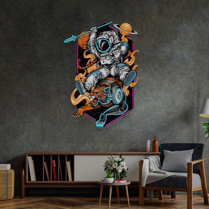 Astronaut On Tiger Neon Sign - Astronaut Wall Art | Custom Business Logo LED Light |  Coffee Shop Decor | FunkyDecors
