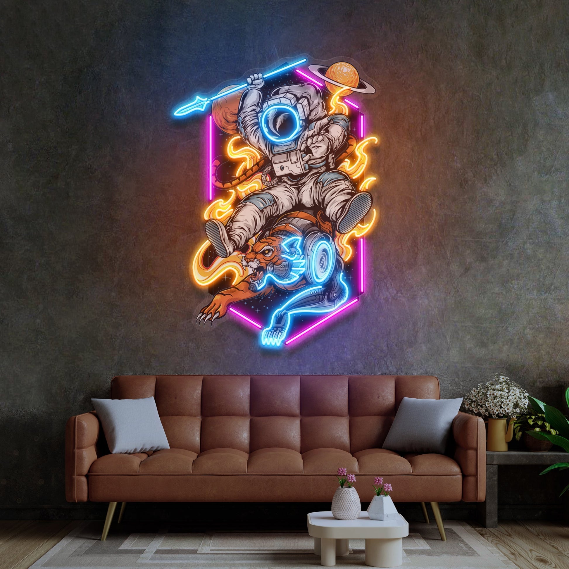 Astronaut On Tiger Neon Sign - Astronaut Wall Art | Custom Business Logo LED Light | Coffee Shop Decor | FunkyDecors