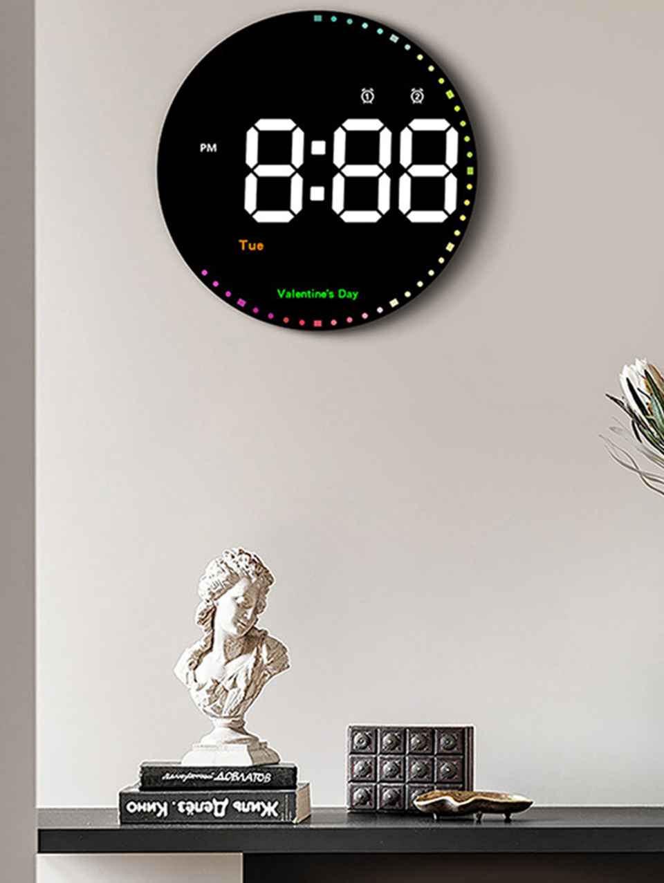 Modern LED Digital Wall Clock with Dual Alarms & Holiday Display | 10-Inch USB-Powered Clock