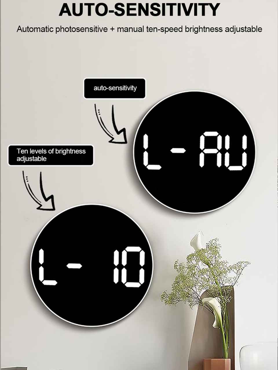 Modern LED Digital Wall Clock with Dual Alarms & Holiday Display | 10-Inch USB-Powered Clock