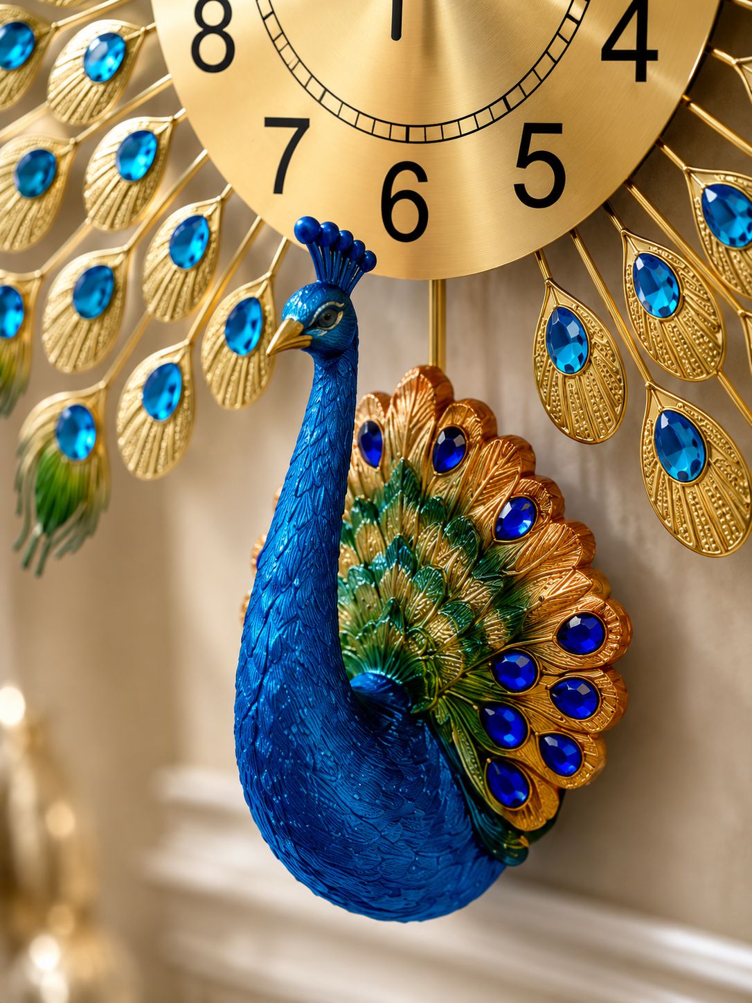 Royal Peacock Metal Wall Clock with Ceramic Peacock – Luxury Decorative Wall Clock for Living Room, Bedroom & Hall (72 x 60 cm)