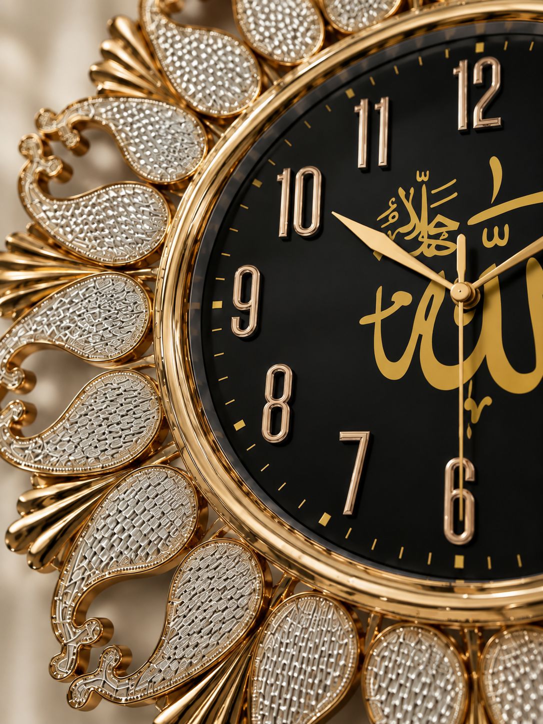 Luxury Islamic Wall Clock 16x16 Inch | Arabic Calligraphy | Silent Quartz | Black & White Dial
