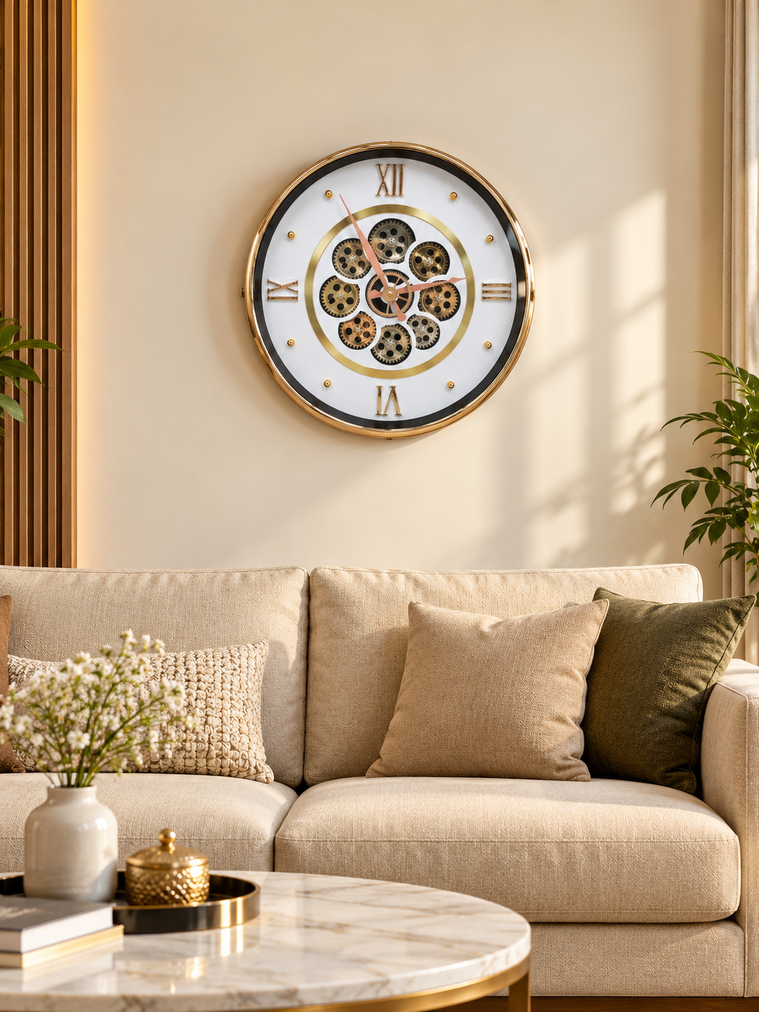 Modern Luxury Skeleton Wall Clock 14 Inch – Silent Quartz Roman Numeral Design