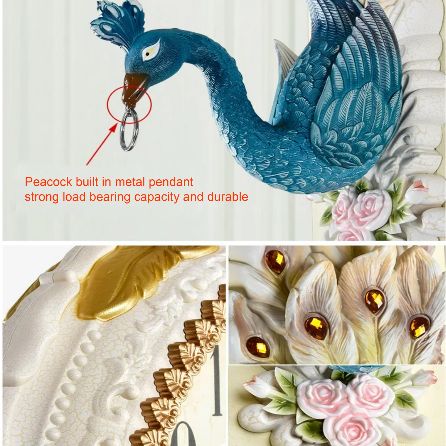 Luxury Peacock Wall Clock for Living Room | 3D Decorative Wall Hanging Double-Sided Clock with 360° Rotation
