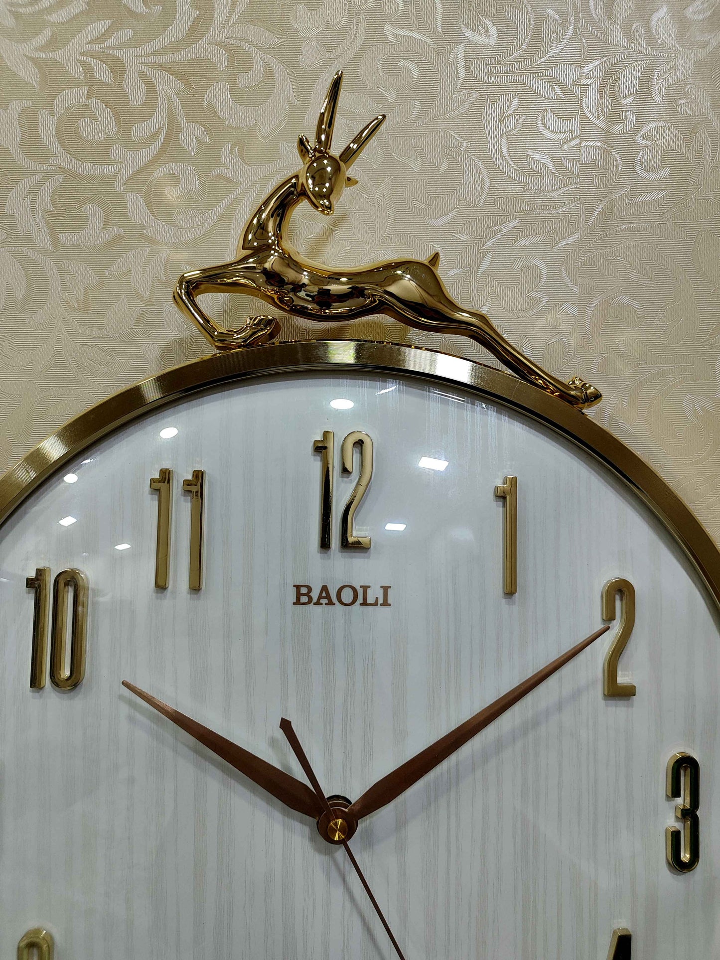 Luxury Deer Wall Clock with Pendulum – 14"x18" Antique Gold Finish