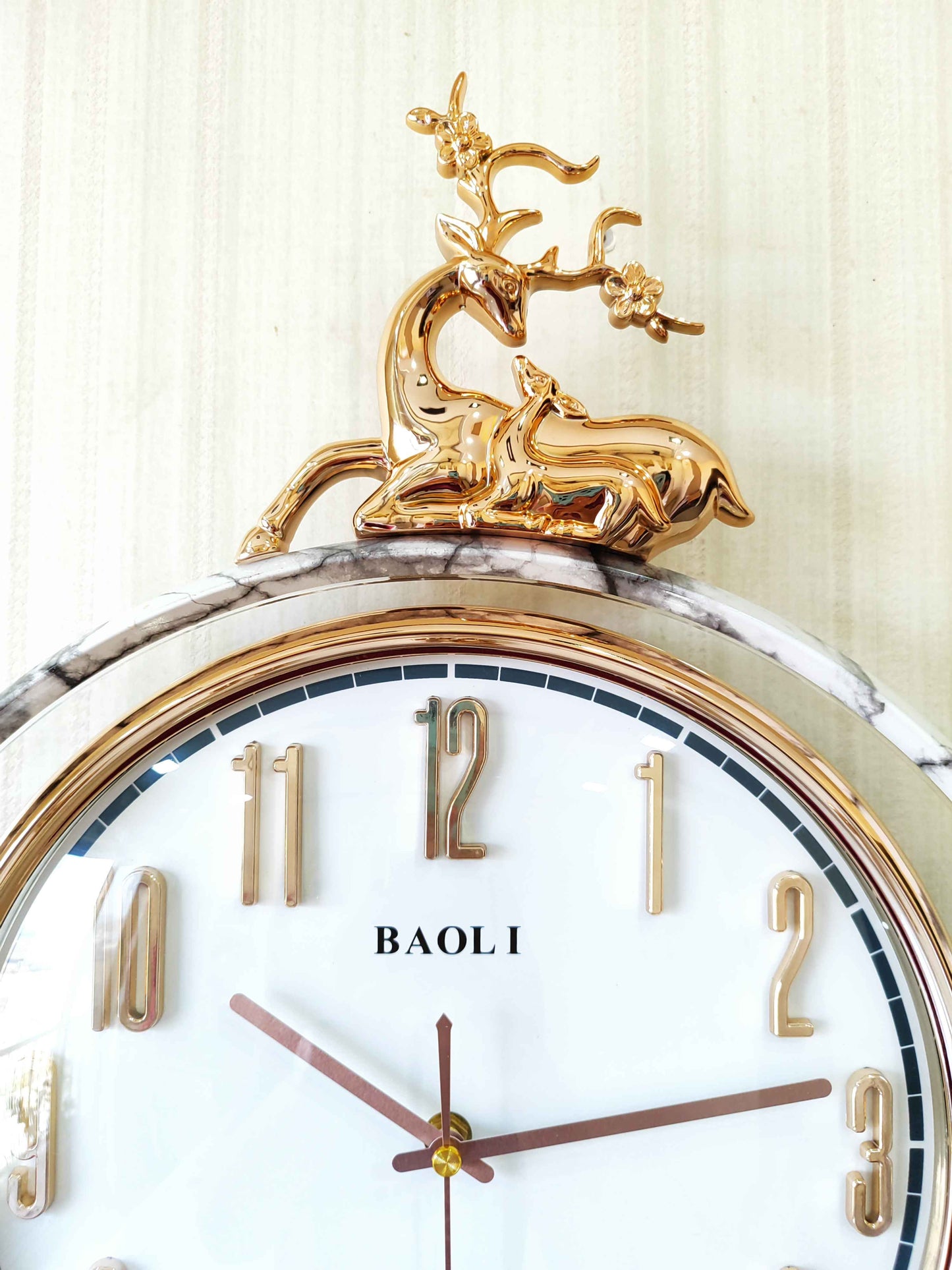 FunkyTradition Rose Gold White Reindeer Pendulum Wall Clock Wall Clock, Wall Decor for Home Office and Gifts 65 CM Tall