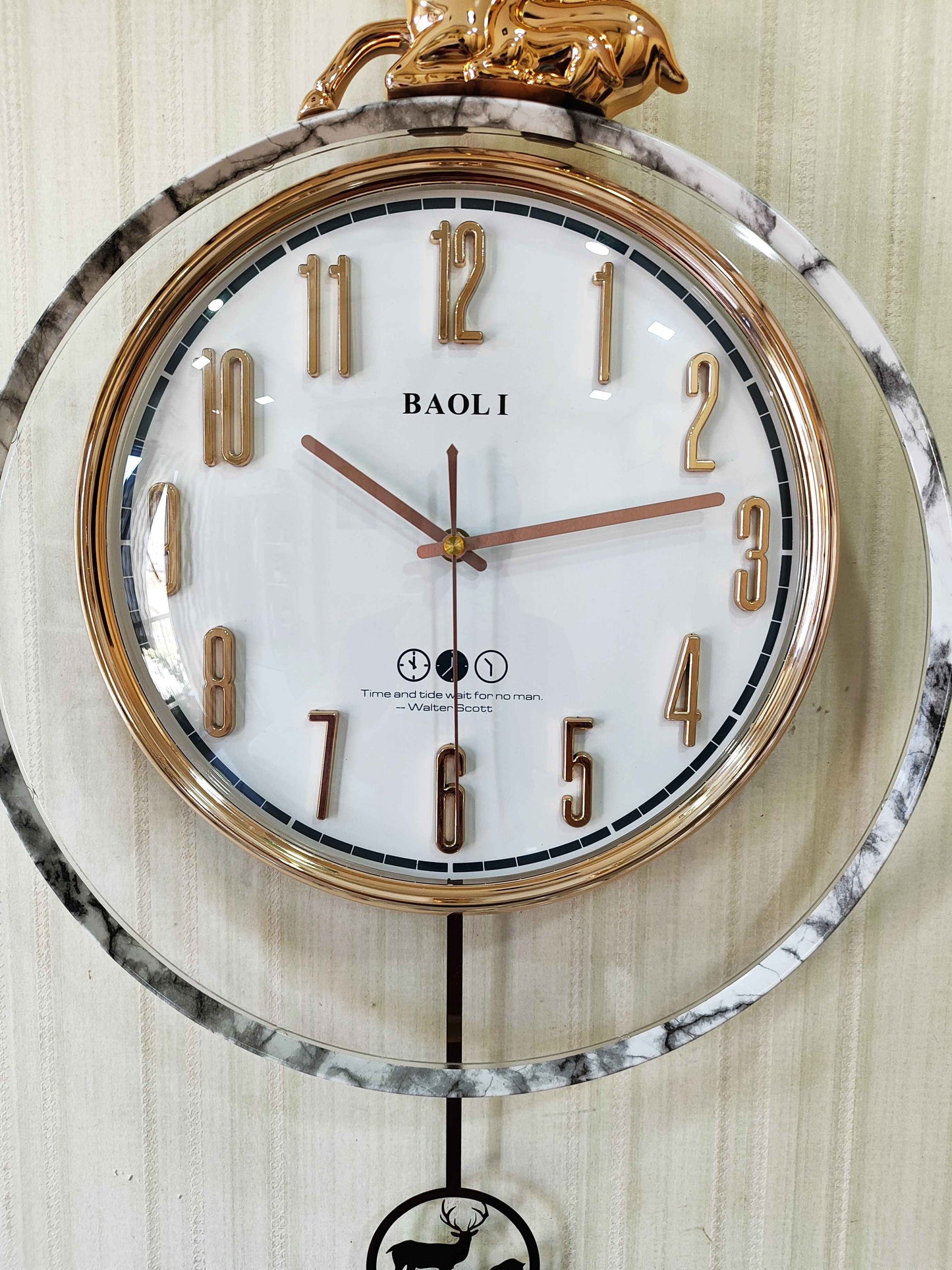 FunkyTradition Rose Gold White Reindeer Pendulum Wall Clock Wall Clock, Wall Decor for Home Office and Gifts 65 CM Tall