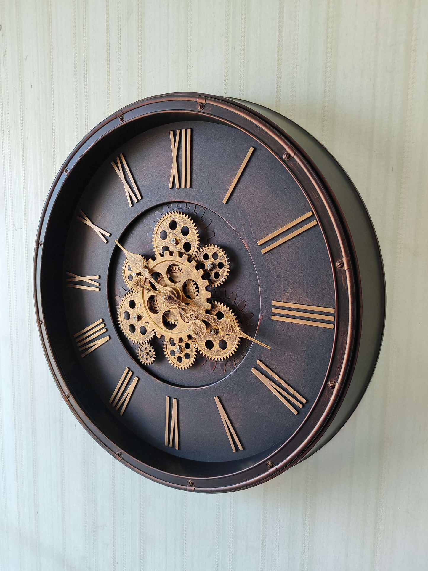 FunkyTradition Retro Style Moving Gear Wall Clock Chronograph Working Wall Watch 52 CM Tall