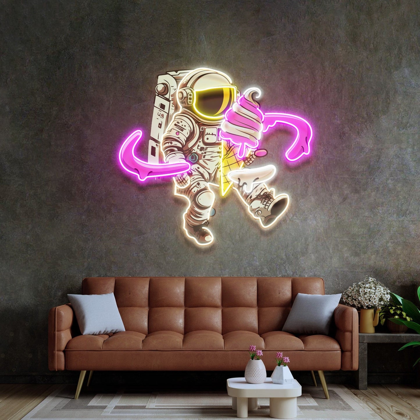 Ice Cream Astronaut Neon Sign - Astronaut Wall Art | Custom Business Logo LED Light | Coffee Shop Decor | FunkyDecors