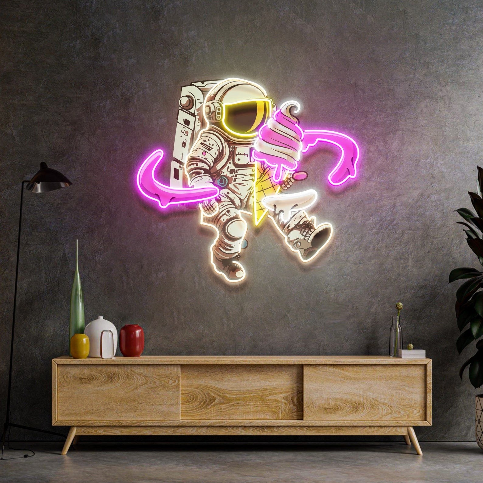 Ice Cream Astronaut Neon Sign - Astronaut Wall Art | Custom Business Logo LED Light | Coffee Shop Decor | FunkyDecors