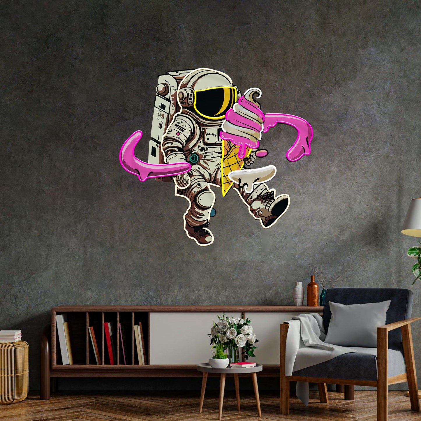 Ice Cream Astronaut Neon Sign - Astronaut Wall Art | Custom Business Logo LED Light | Coffee Shop Decor | FunkyDecors