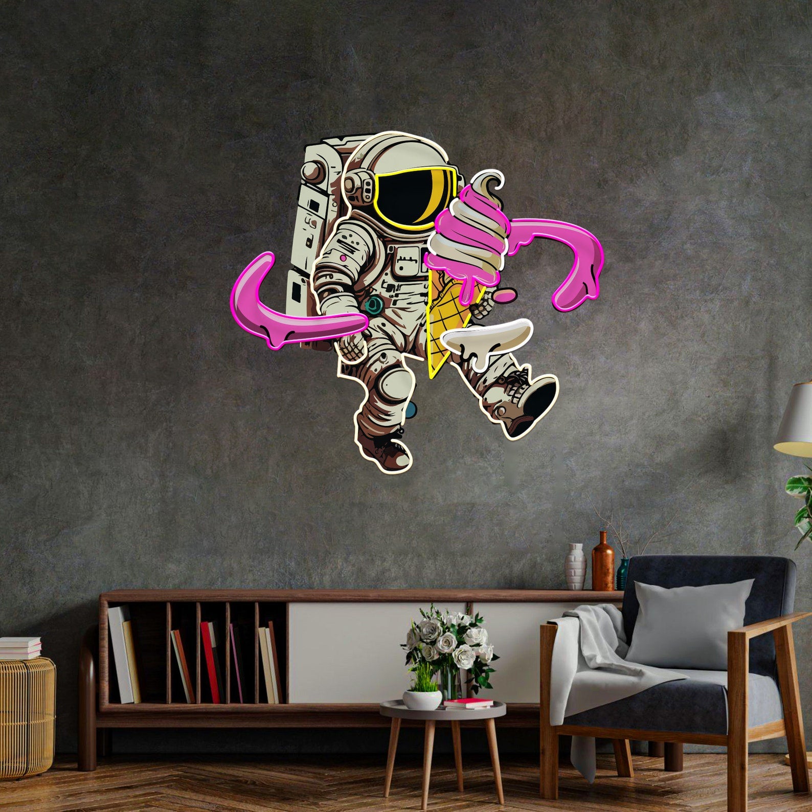 Ice Cream Astronaut Neon Sign - Astronaut Wall Art | Custom Business Logo LED Light | Coffee Shop Decor | FunkyDecors