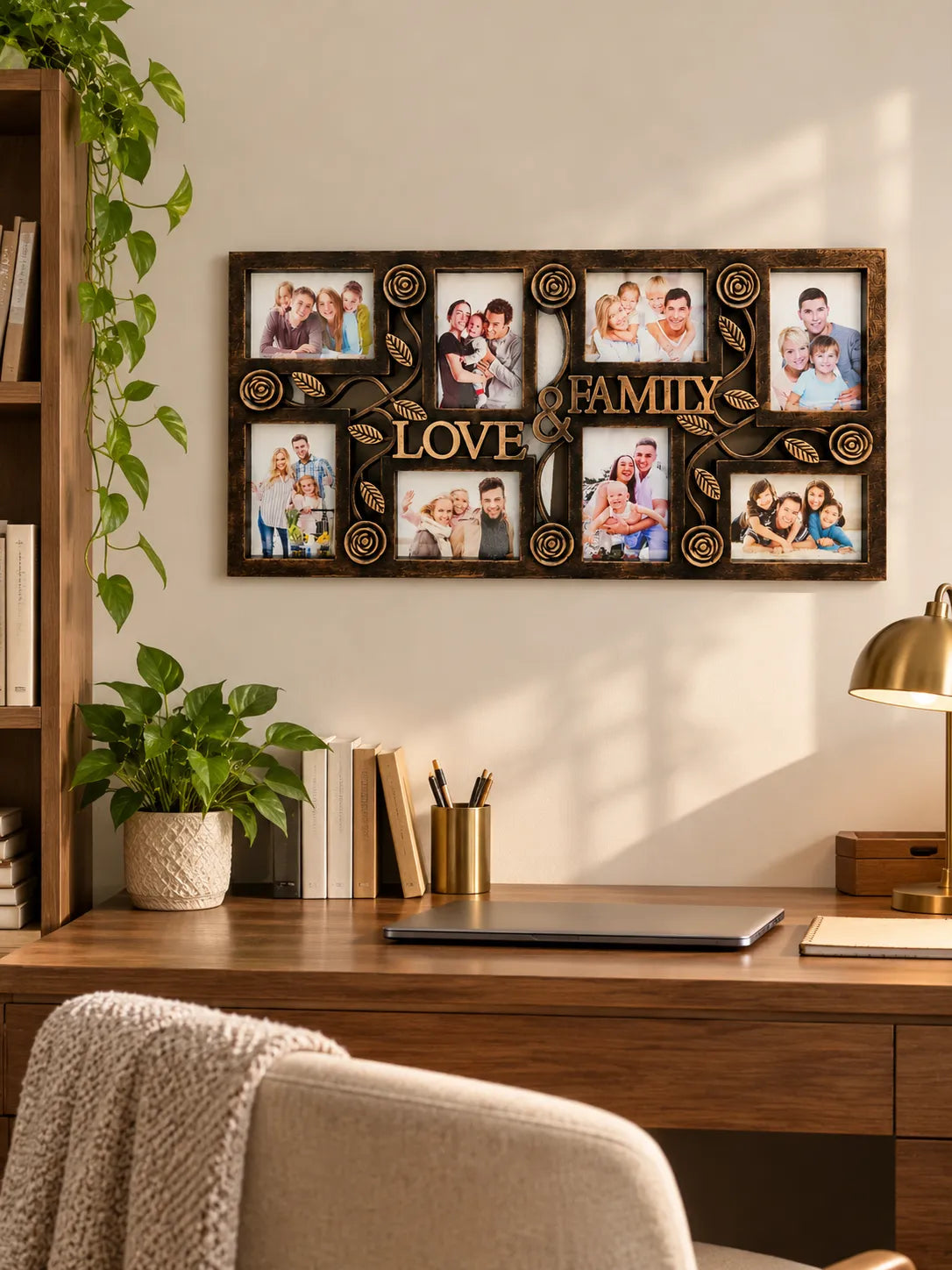 Antique Bronze Love & Family Photo Frame – Multi-Photo Wall Frame | 70 × 34 cm