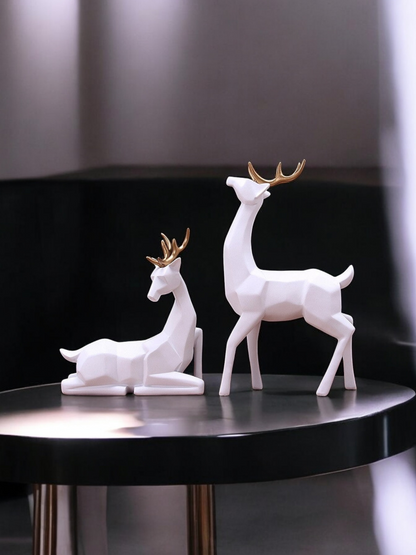 Deer Sculpture in White Decorative Showpiece Animal Figurine- FunkyDecors