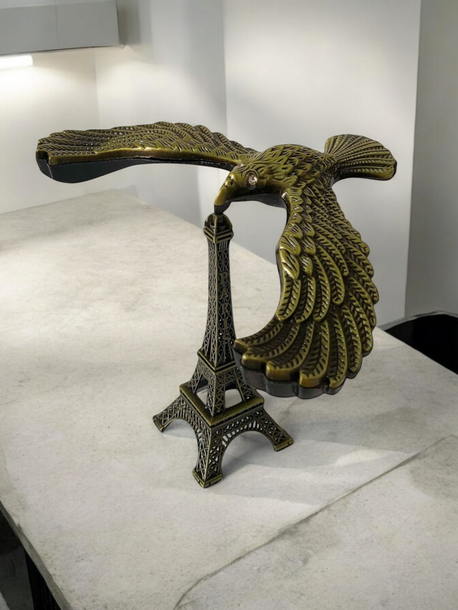 FunkyDecors Eiffel Tower Statue with Balance Eagle Metal Showpiece | Birthday Anniversary Gift and Home Office Decor