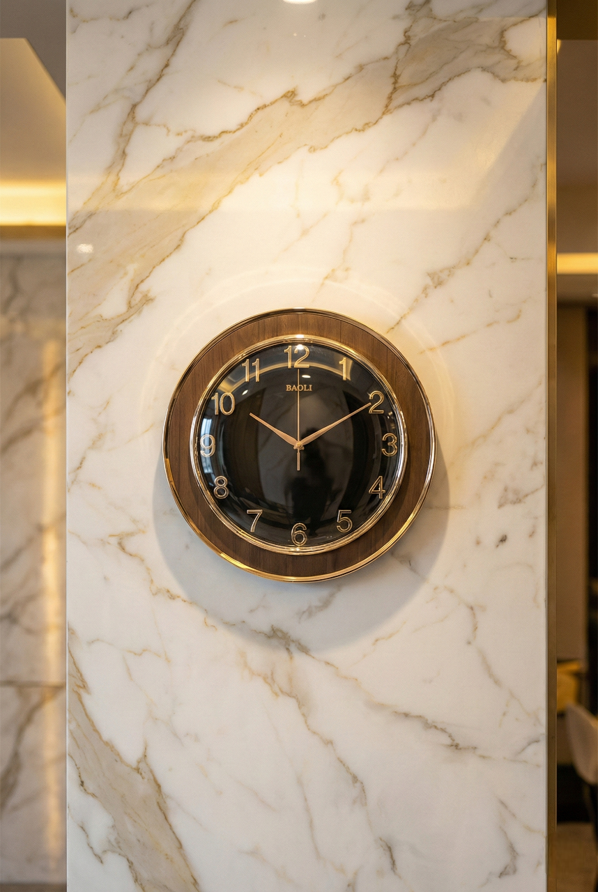 Wall clock on a marble wall