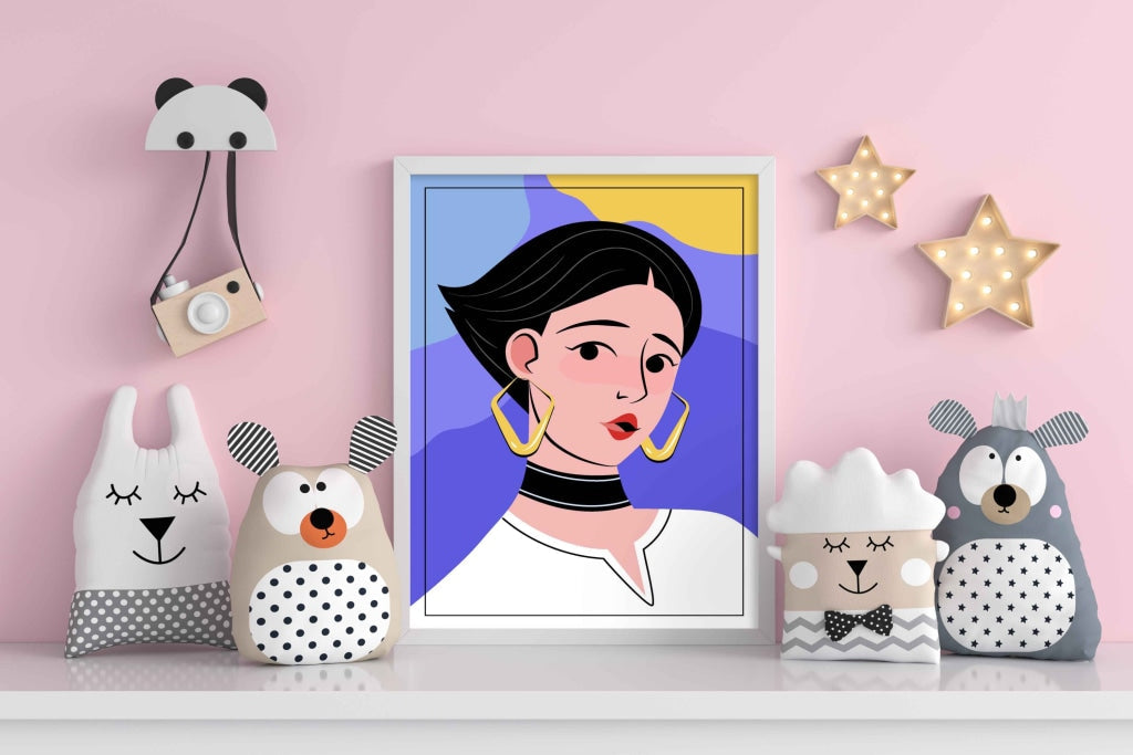 Adorable Women Portrait Art Frame For Wall Decor- Funkydecors Xs / White Posters Prints & Visual