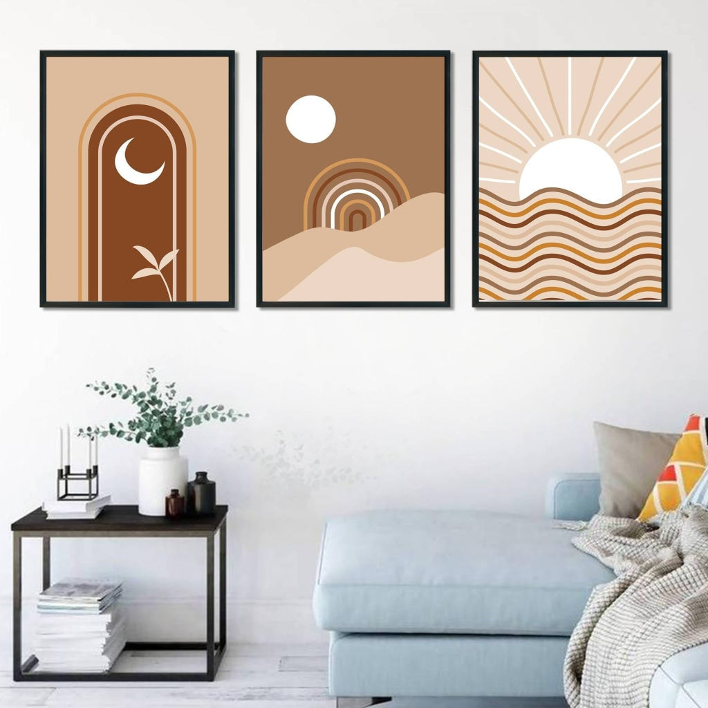 Aesthetic Abstract 3 Panels Art Frame For Wall Decor- Funkydecors Xs / Black Posters Prints & Visual