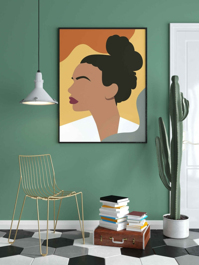 African Women With High Bun Portrait Art Frame For Wall Decor- Funkydecors Xs / Black Posters Prints