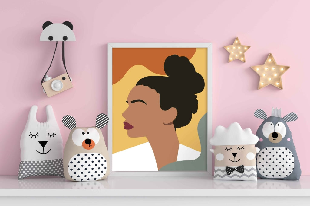 African Women With High Bun Portrait Art Frame For Wall Decor- Funkydecors Xs / White Posters Prints