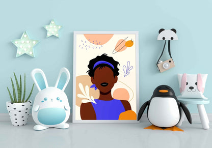 Afro Brown Tone Girl Portrait Art Frame For Wall Decor- Funkydecors Xs / White Posters Prints &