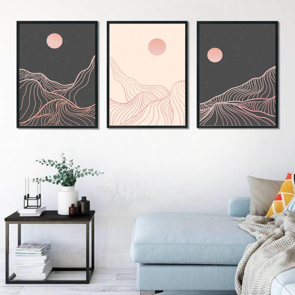 Art Of Strokes - 3 Panels Abstract Frame For Wall Decor- Funkydecors Xs / Black Posters Prints &