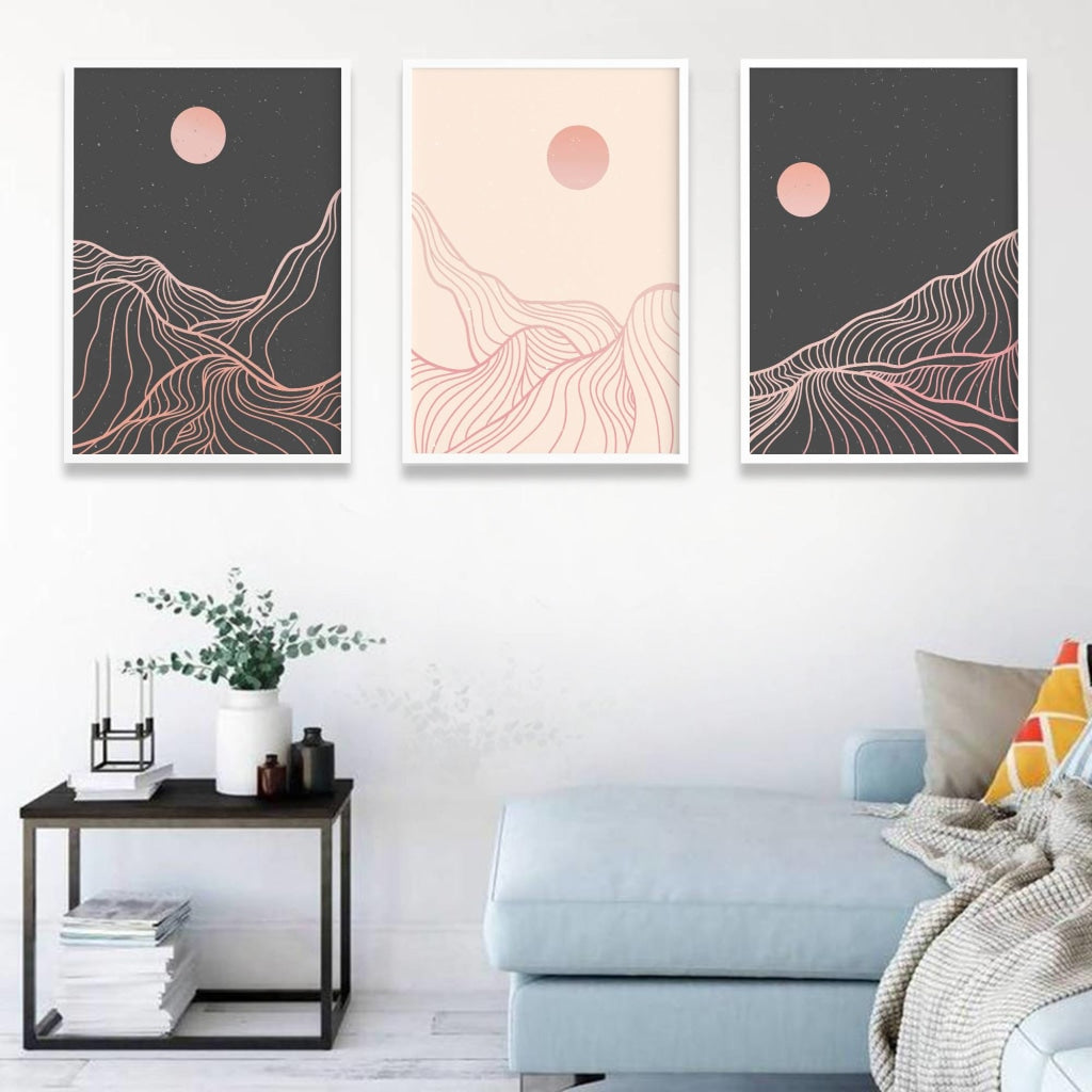 Art Of Strokes - 3 Panels Abstract Frame For Wall Decor- Funkydecors Xs / White Posters Prints &
