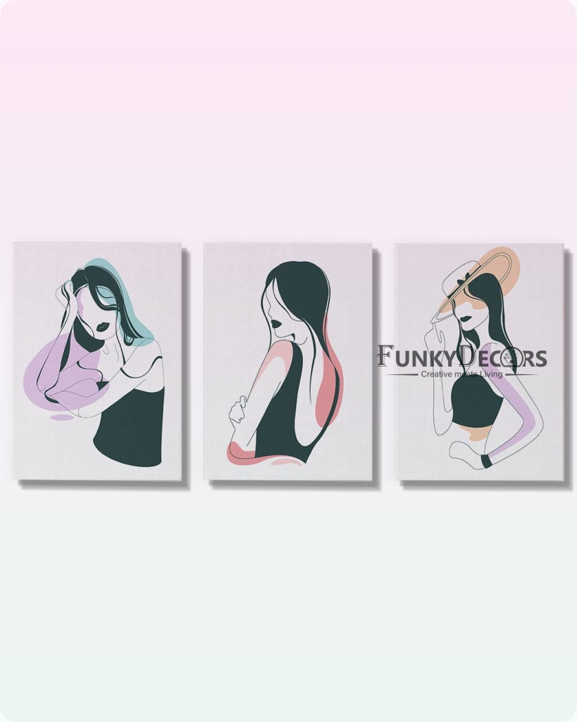 Body Line 3 Panels Art Frame For Wall Decor- Funkydecors Posters Prints & Visual Artwork