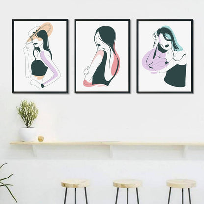 Body Line 3 Panels Art Frame For Wall Decor- Funkydecors Xs / Black Posters Prints & Visual Artwork