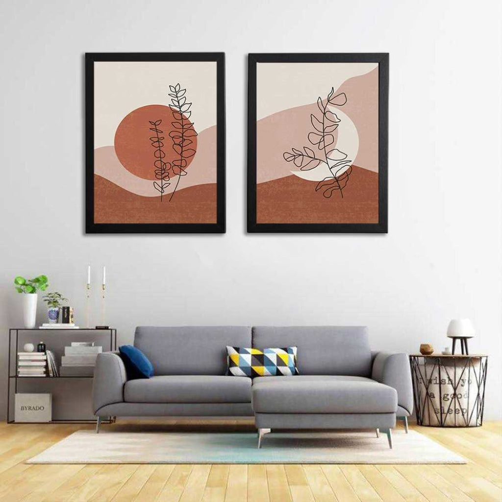 Botanical Print - Minimal 2 Panels Art Frame For Wall Decor- Funkydecors Xs / Black Posters Prints &