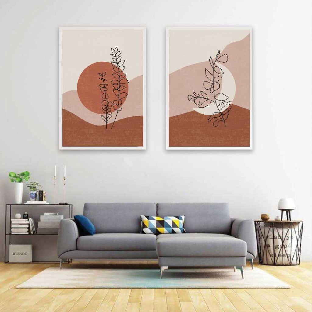 Botanical Print - Minimal 2 Panels Art Frame For Wall Decor- Funkydecors Xs / White Posters Prints &