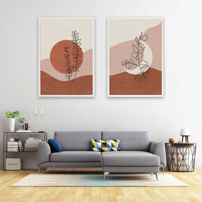 Botanical Print - Minimal 2 Panels Art Frame For Wall Decor- Funkydecors Xs / White Posters Prints &