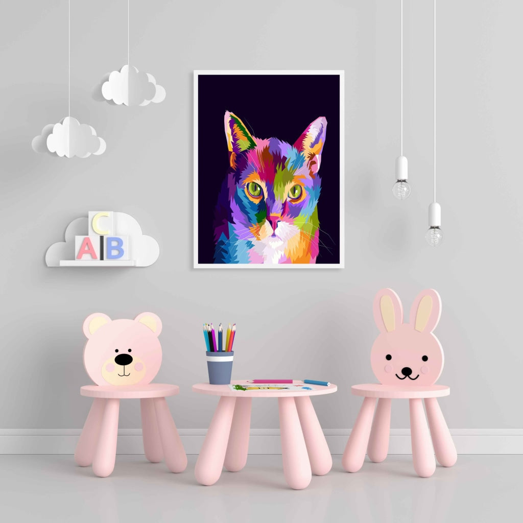 Cat Pop Art - Animal Frame For Wall Decor- Funkydecors Xs / White Posters Prints & Visual Artwork