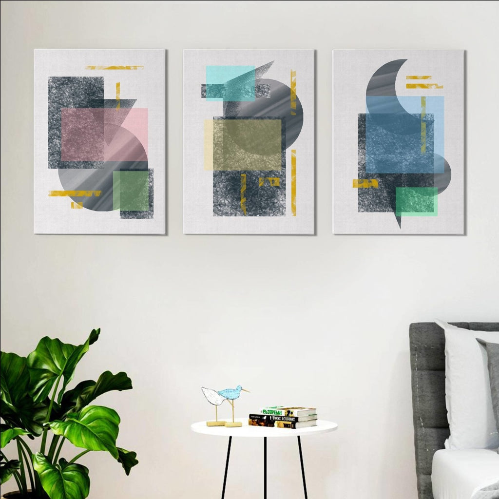 Colour Blocks - Abstract 3 Panels Art Frame For Wall Decor- Funkydecors Xs / Canvas Posters Prints &