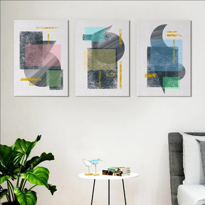 Colour Blocks - Abstract 3 Panels Art Frame For Wall Decor- Funkydecors Xs / Canvas Posters Prints &