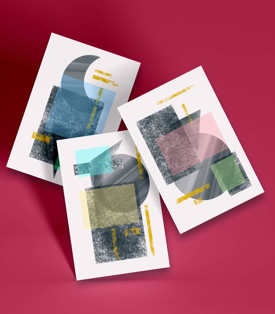 Colour Blocks - Abstract 3 Panels Art Frame For Wall Decor- Funkydecors Xs / Roll Posters Prints &