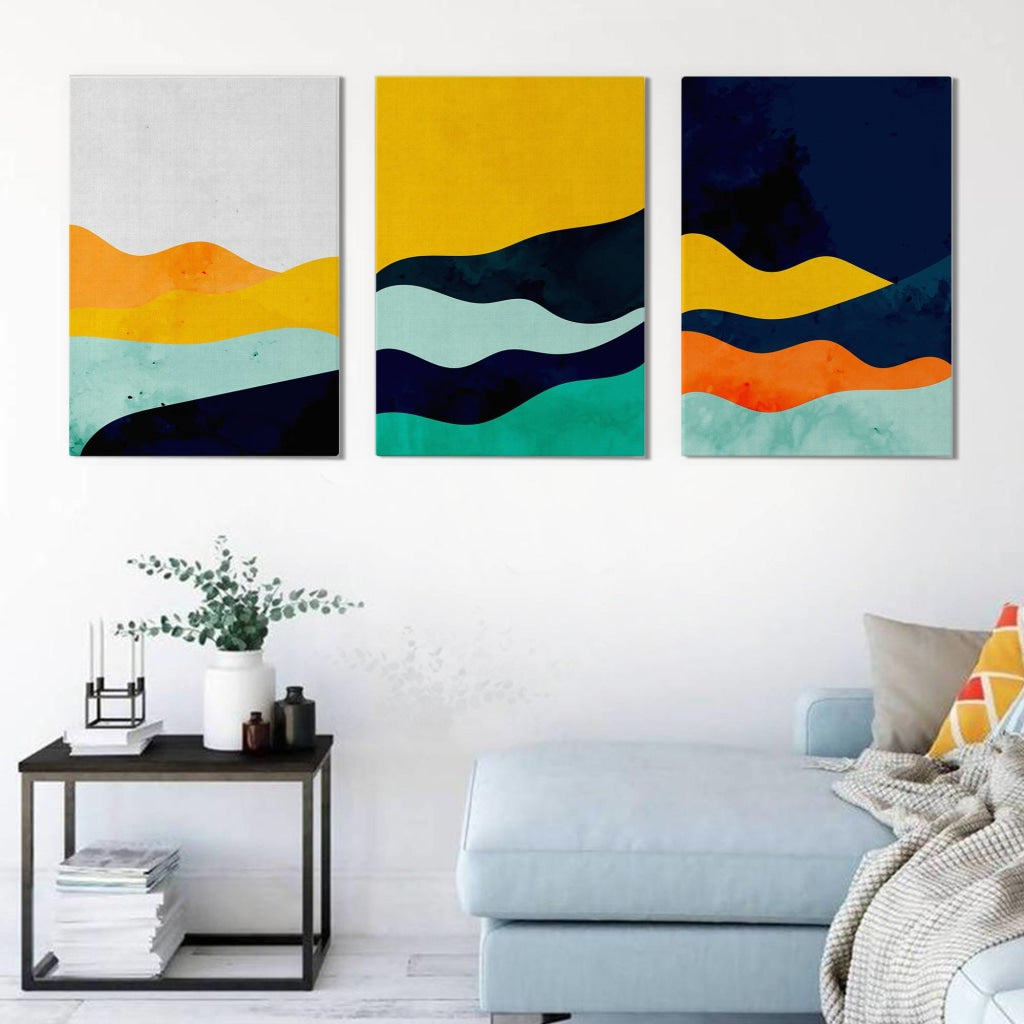 Colour Blocks - Minimal 3 Panels Art Frame For Wall Decor- Funkydecors Xs / Canvas Posters Prints &