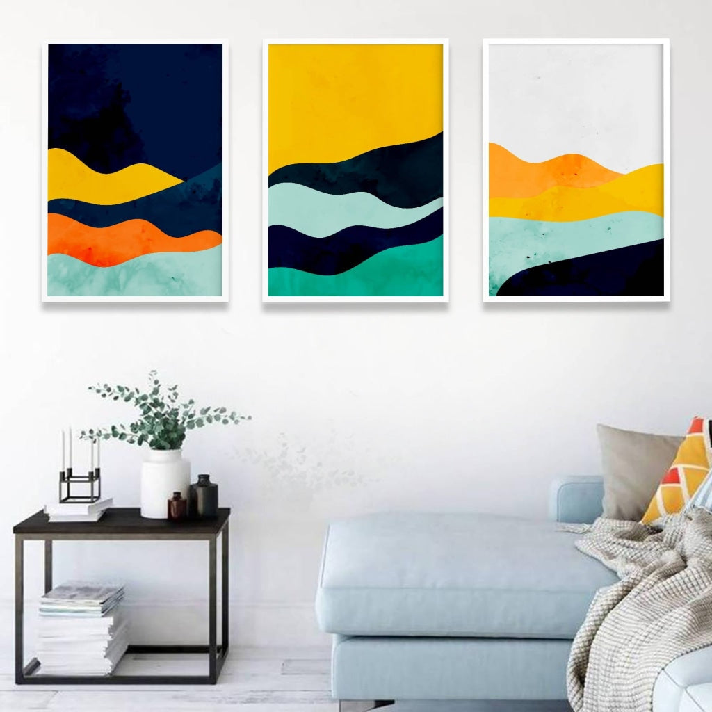 Colour Blocks - Minimal 3 Panels Art Frame For Wall Decor- Funkydecors Xs / White Posters Prints &