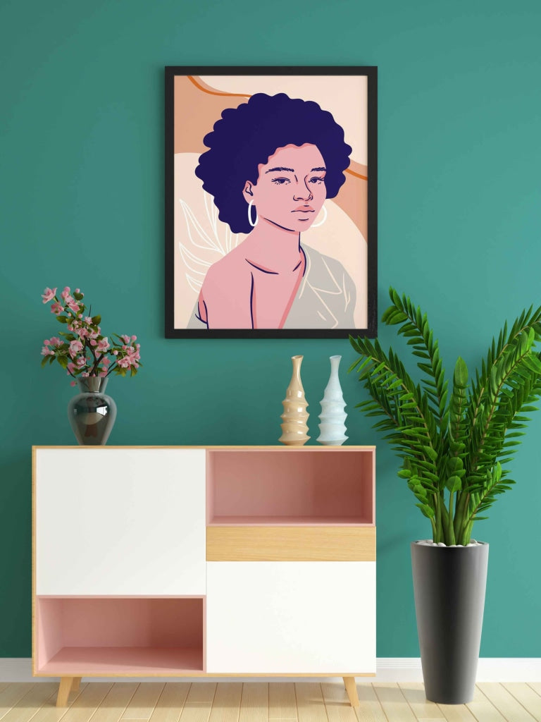 Crowned In My Curls Women Portrait Art Frame For Wall Decor- Funkydecors Xs / Black Posters Prints &