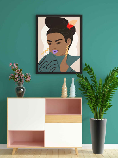 Curly Afro Girl Portrait Art Frame For Wall Decor- Funkydecors Xs / Black Posters Prints & Visual